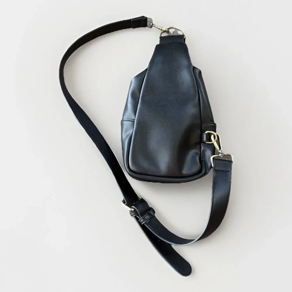 Anthropologie Urban Originals Liberty Black Woven Sling Bag CrossBody Purse Trav - Picture 3 of 6